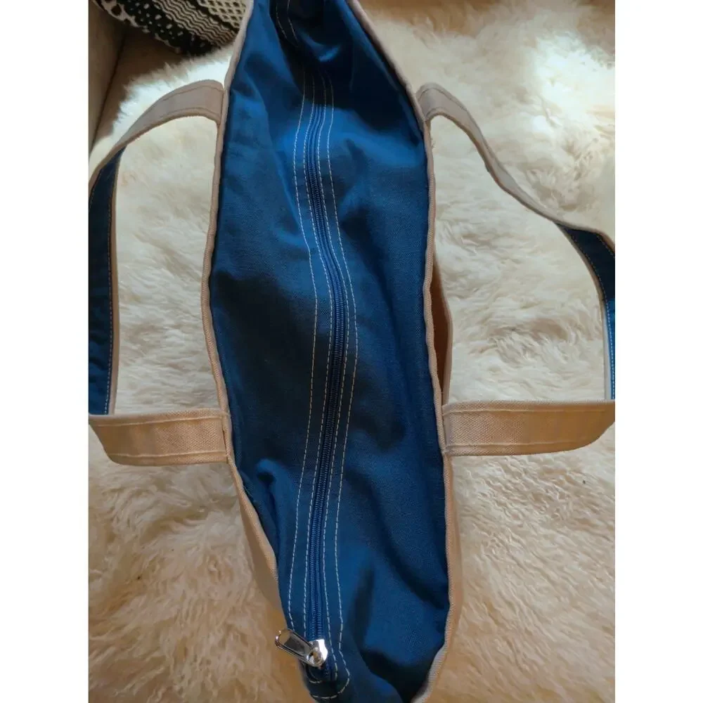 ShoreBags Large Zip Top Canvas Boat Tote Bag Blue White Nautical Beach Travel
